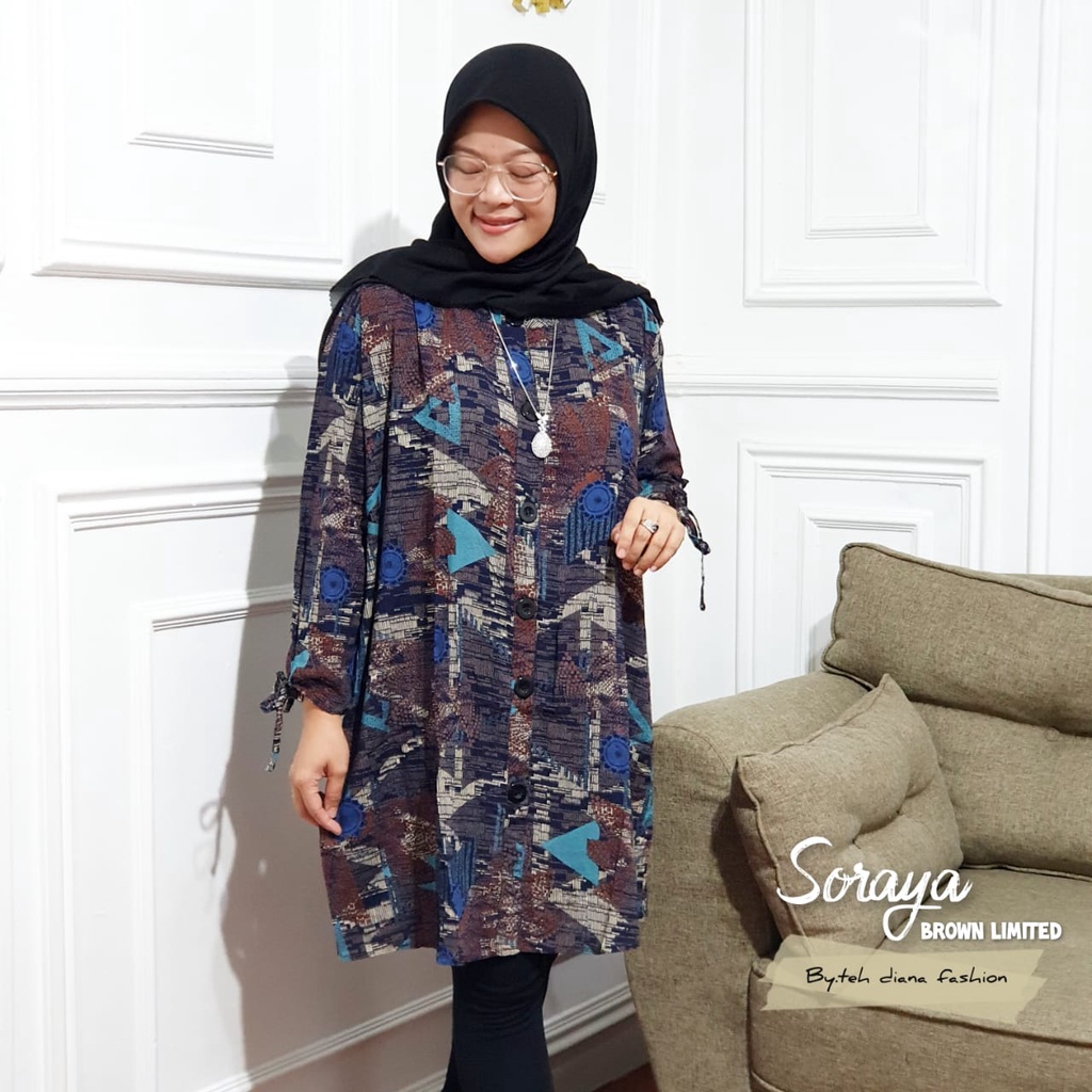 Baju Atasan Wanita Jumbo / Blouse Wanita Jumbo / Atasan Wanita Jumbo Model Soraya Viscose LD 124-Brown