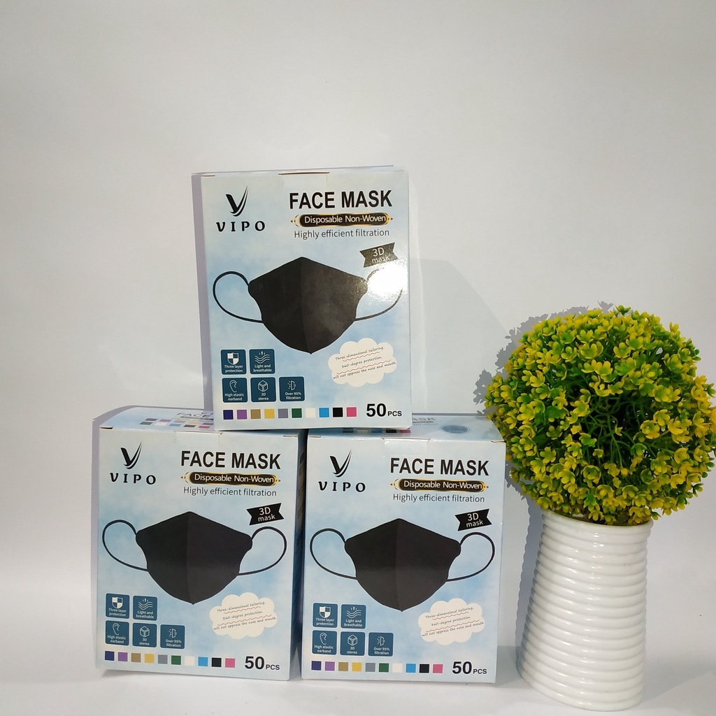 MASKER VIPO DUCKBILL TERBARU ISI 50 PCS - Masker Vipo Murah/Masker Duckbill/Hitam
