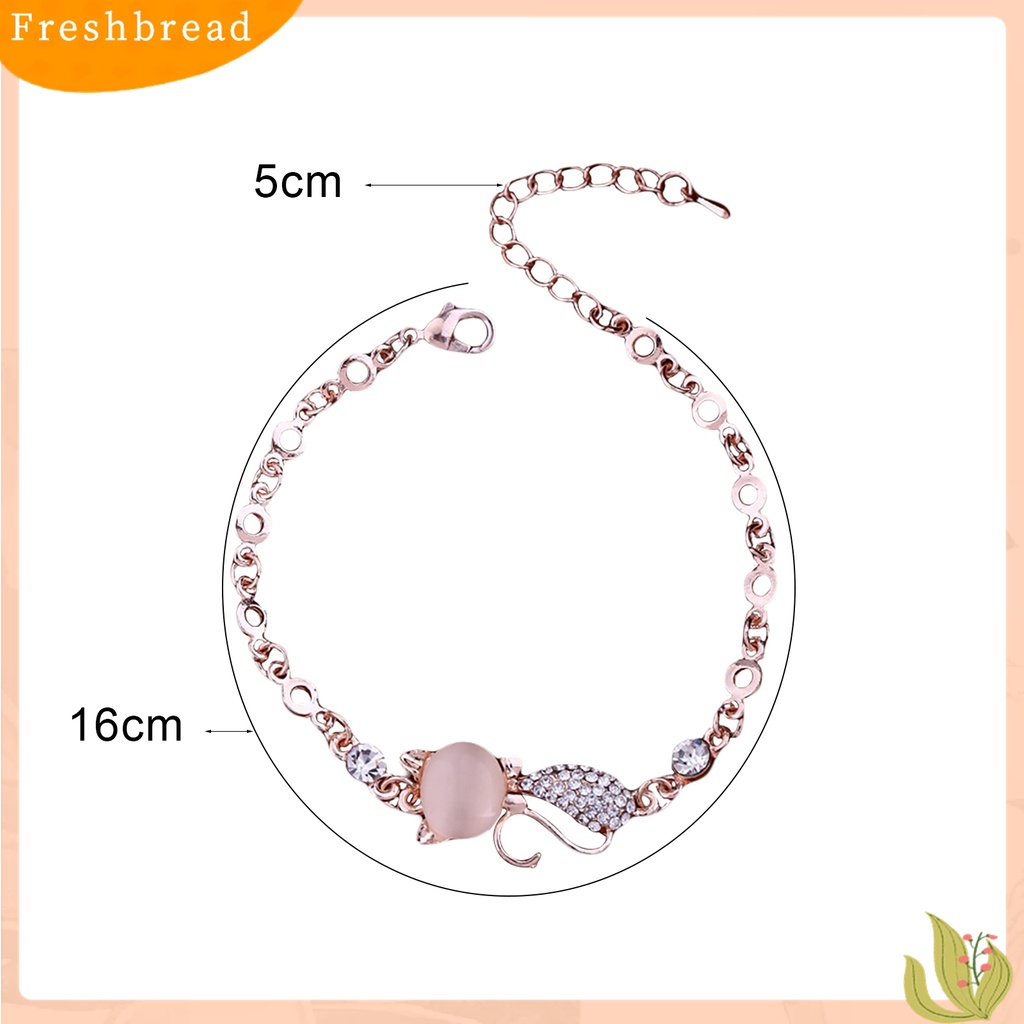 【Fresh】❀Lovely Cat Pendant Women Ladies Opal Rhinestone Bangle Bracelet Chain Jewelry