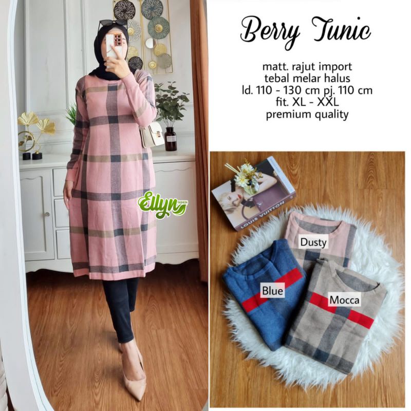 TUNIK RAJUT WANITA BAHAN RAJUT IMPORT BERRY TUNIK BY ELLYN