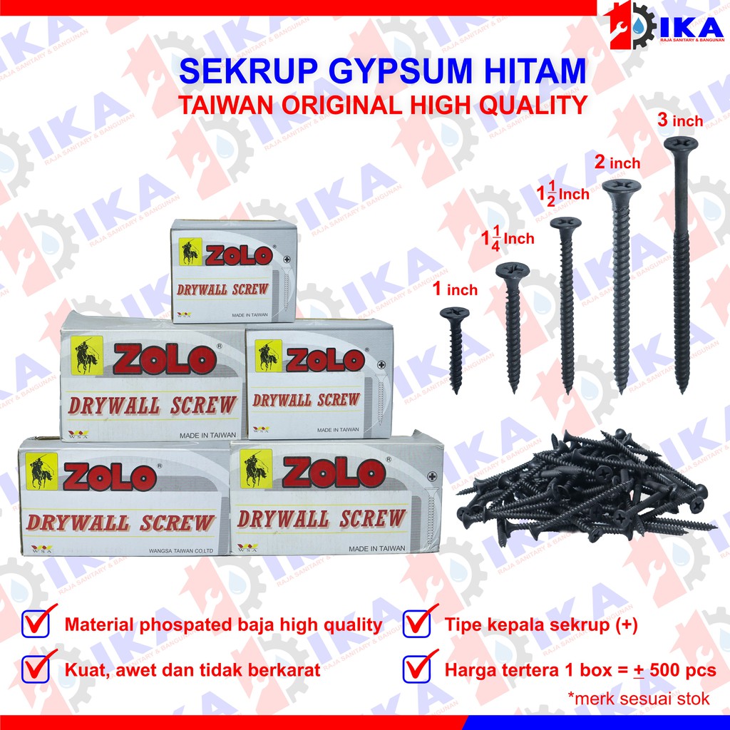 Skrup zolo 1 inch x 6 sekerap gypsum hitam bagus kuat