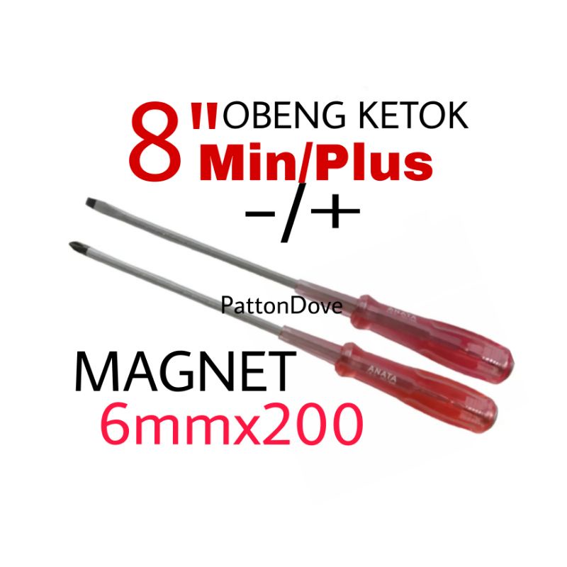 OBENG KETOK PANJANG 8mm 6MMx200 TEMBUS MIN DAN PLUS