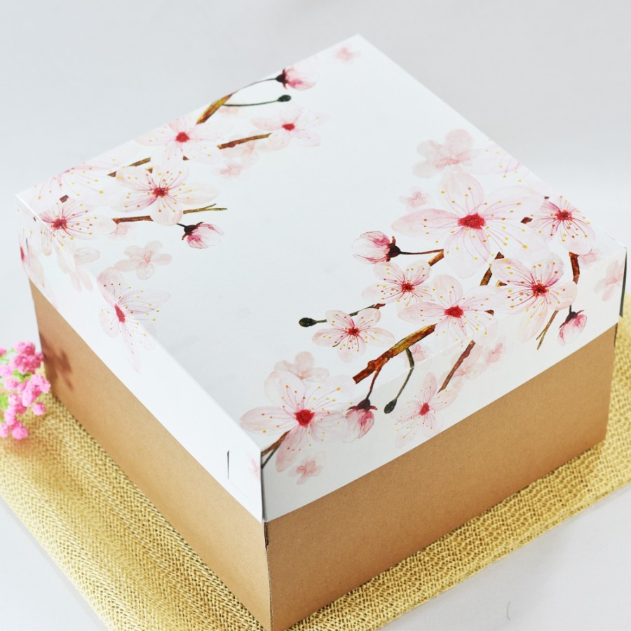 

(5 pcs) box kue brownies motif sakura dus hampers kue tart kardus roti ulang tahun kotak ukuran 25x25x10cm