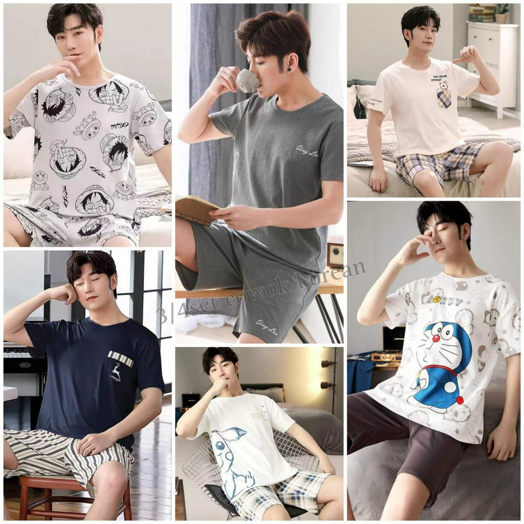 Setelan 3/4 piyama cowok korean|import|SET PENDEK|baju tidur pria