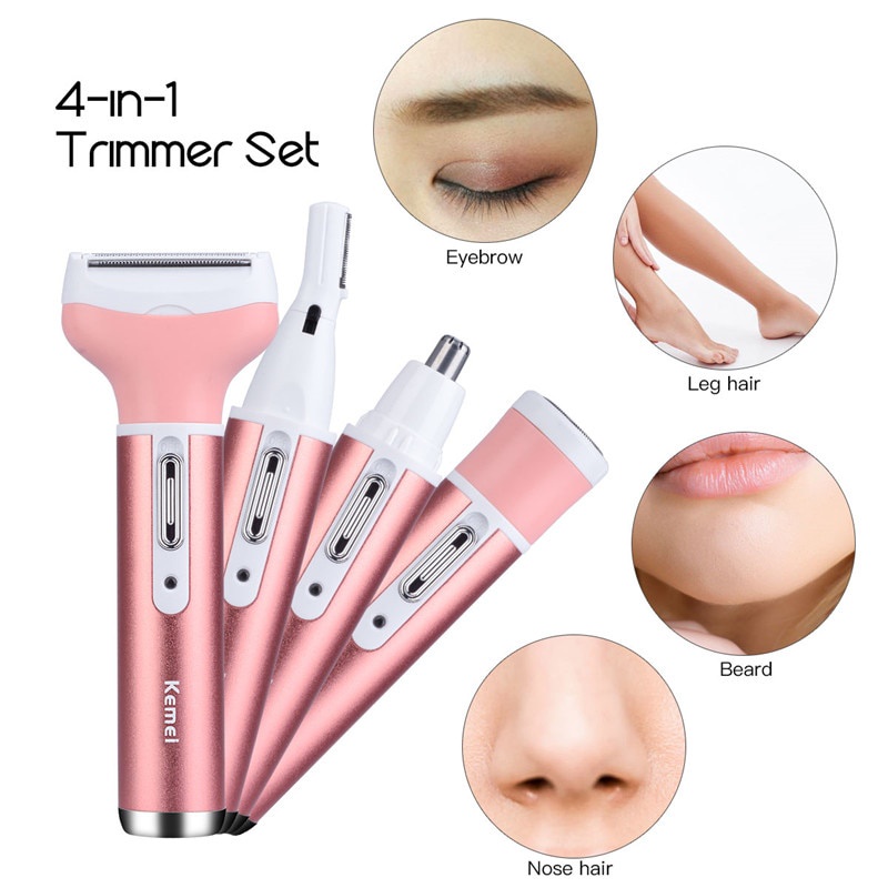 Kemei  KM-6637 Alat Cukur Clipper PROFESIONAL Khusus Wanita Rambut Alis Bulu ketiak bulu halus hasil Maximal USB Recharge Portable  4 in 1 Epilator Female Eyebrow Trimmer Nose Epilator Shaver Hair Removal Face Depilador Bikini Depilatory Electric Razor