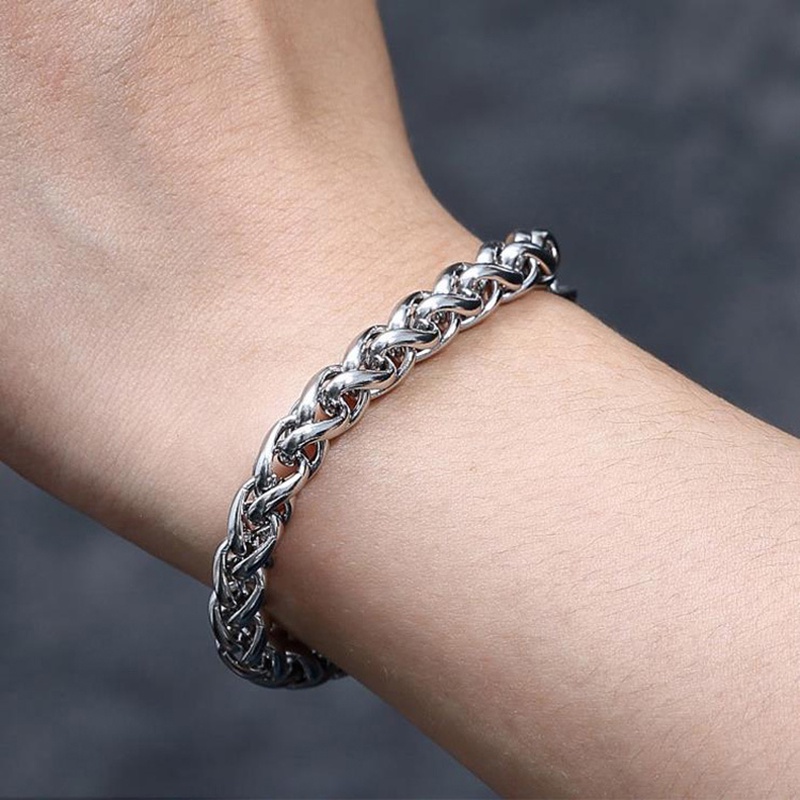 Gelang Rantai Bahan Titanium Steel Warna Silver Untuk Pria Dan Wanita