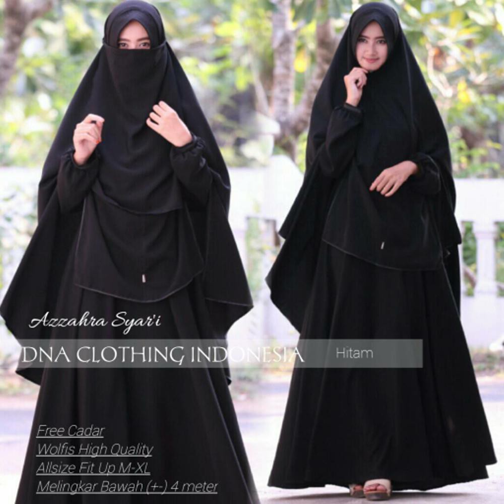 GAMIS SYARI UMROH HITAM   AZZAHRA SYARI ORI DNA   HIJAB CADAR SYARI Murah
