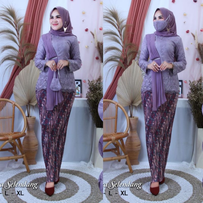AURORA SELENDANG PURPLE ~ SETELAN KEBAYA MODERN ~ AURORA SELENDANG CERUTY ~ KEBAYA KEKINIAN - KEBAYA-1SET LAVENDER