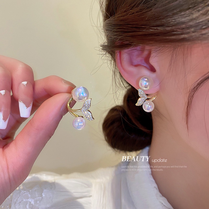 Anting Stud Hias Kristal Mutiara Kilau Gaya Elegan Untuk Wanita