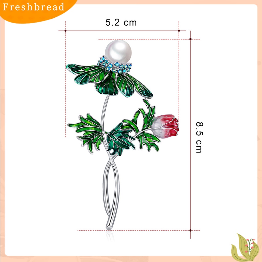 Terlaris Simple Rose Flower Leaf Faux Pearl Rhinestone Brooch Pin Lapel Jewelry Accessory