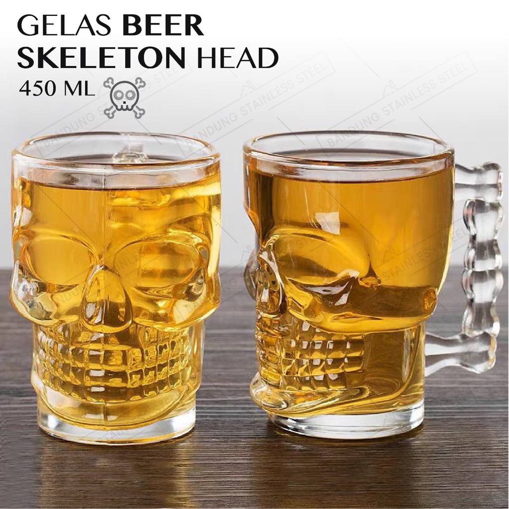 Gelas kaca 450ml tengkorak skeleton head beer bir mug