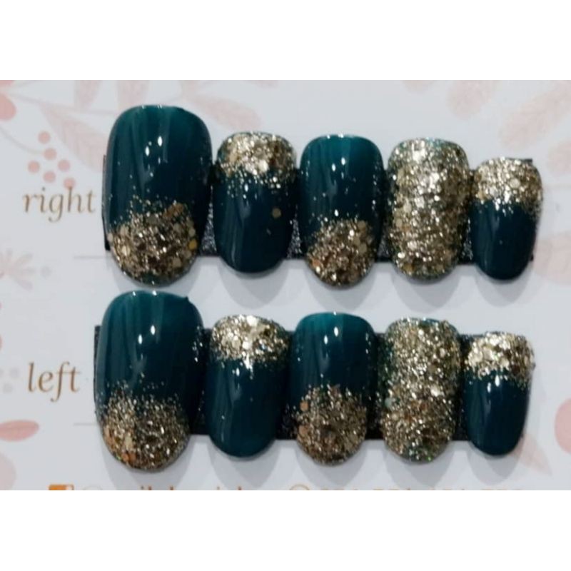 nail art hijau botol glamour kuku palsu wedding