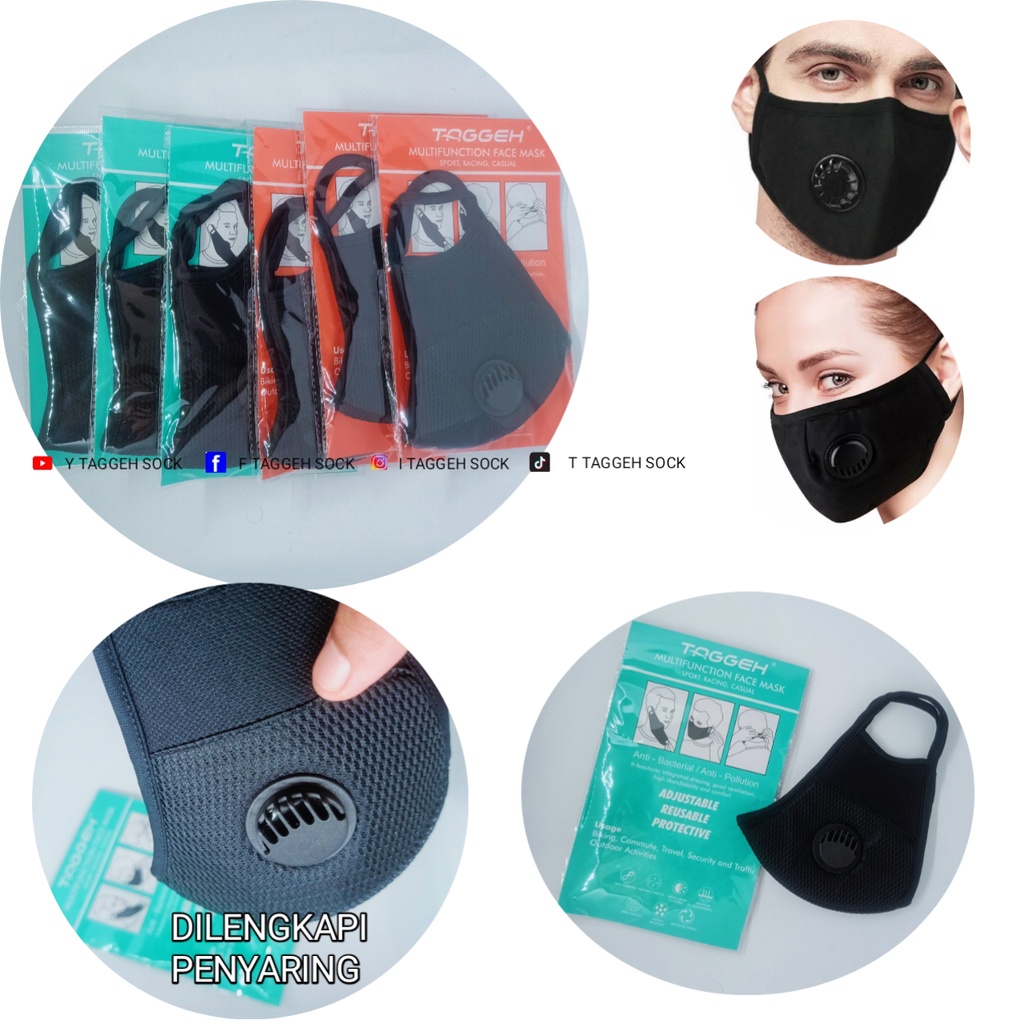 MASKER FILTER HITAM POLOS BERKENDARA PRIA DAN WANITA TAGGEH | MASKER MUKA