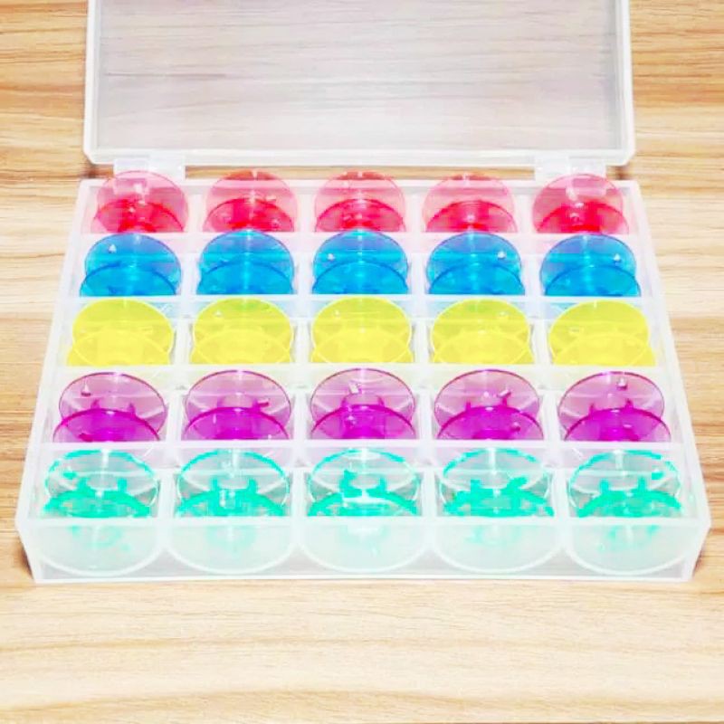 25 pcs Spul Bobbins Plastik Warna Mesin Jahit Portable