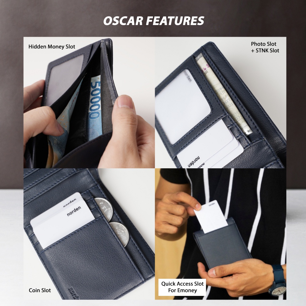 NORDEN - Oscar Bifold Mens Leather Wallet Dompet Lipat Kulit Pria Cowok Original Branded 100% Keren Premium Distro - Dompet Kulit Pria - Leather Wallet