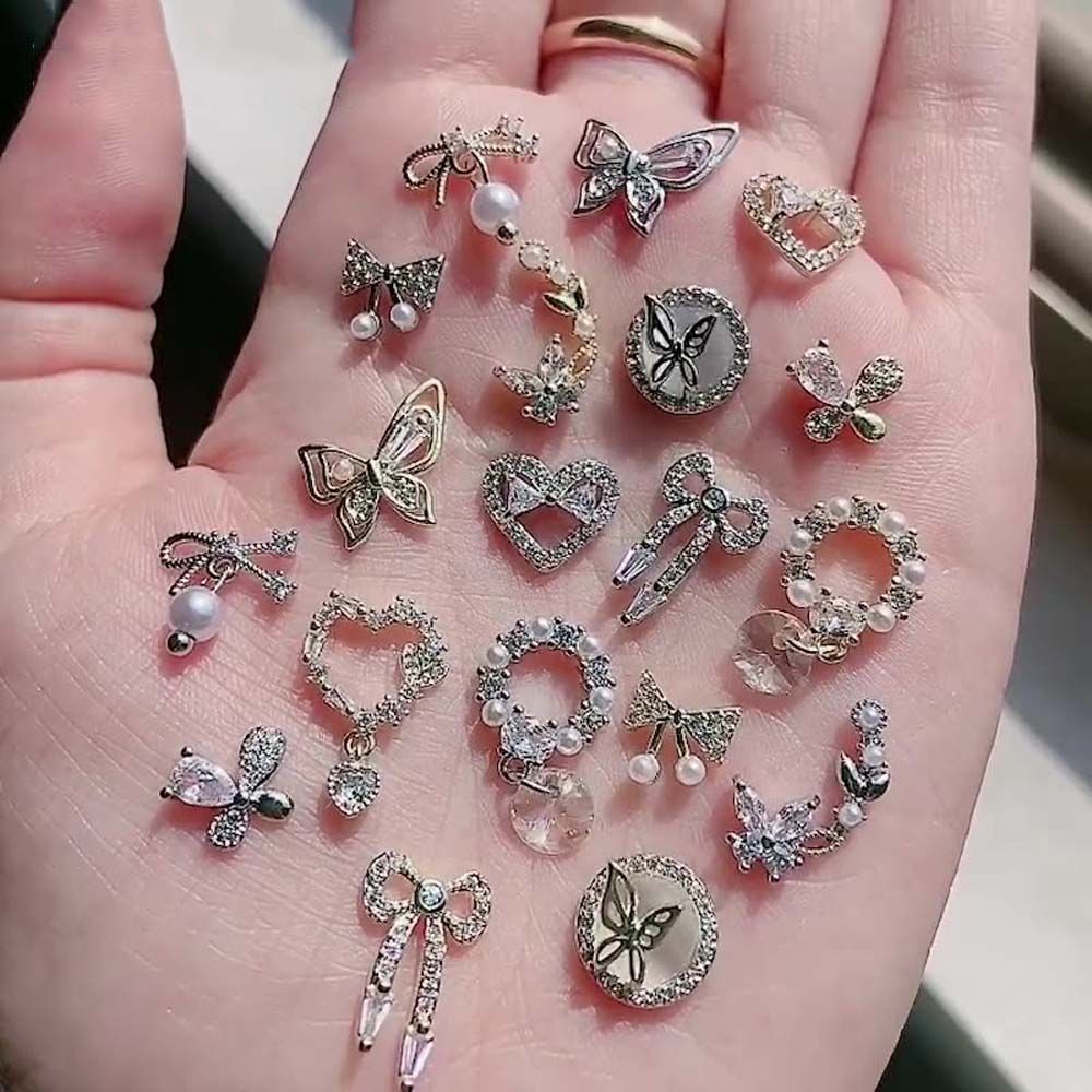 Mxbeauty Hiasan Kuku 3d Bentuk Kupu-Kupu Aksen Zircon + Mutiara + Glitter Untuk Nail Art / Manicure Diy
