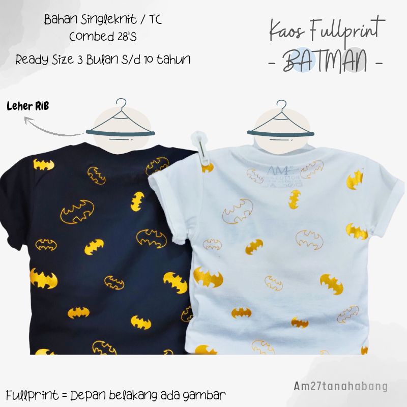 Kaos Anak Cowok BATMAN 3 bulan s/d 10 tahun Fullprint