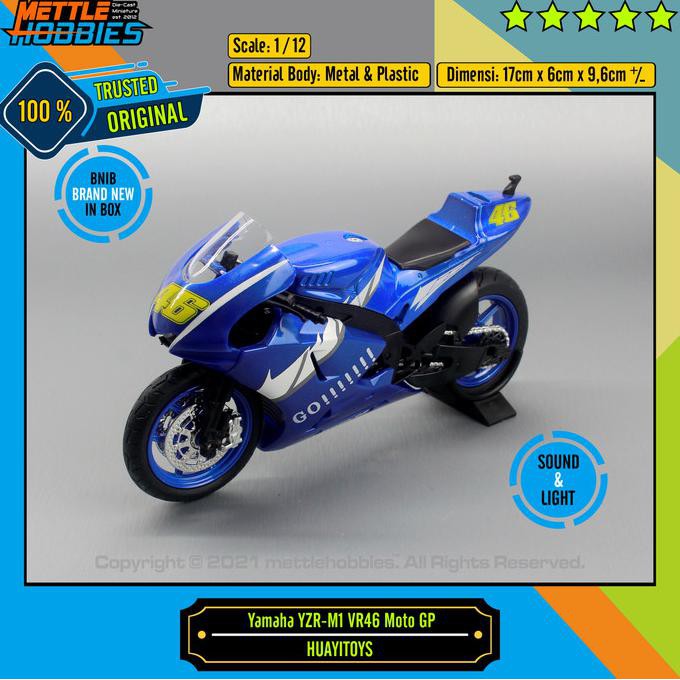 Kualitas Terbaik] Hua Yi Yamaha Yzr-M1 Vr46 Moto Gp Diecast Miniatur Replika Motor 1/12