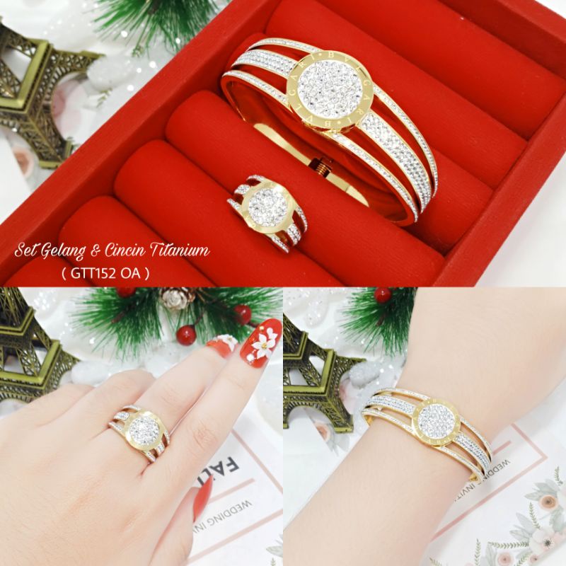 Set Gelang Dan Cincin Titanium/Set Gelang Wanita/Gelang Titanium/Gelang Dan Cincin Wanita GTT152 OA