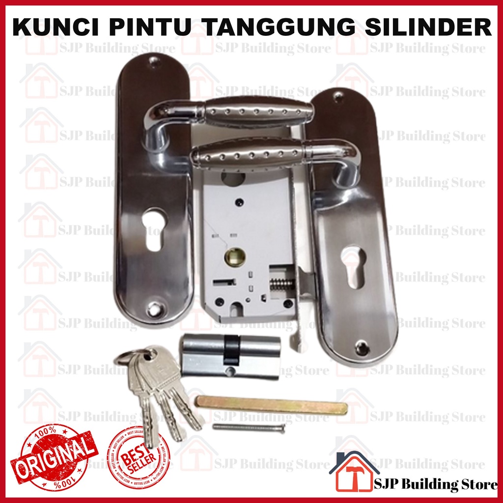 Kunci Pintu Tanggung Silinder Premium Full Set l Gagang Pintu Rumah Stainless 20cm l Door Lock l Handle Full Set Handle Set Kunci / Body ongkel / Kunci Pintu ukuran Tanggung