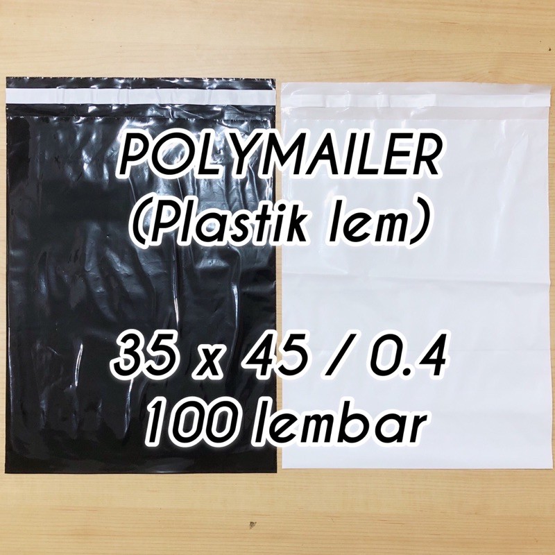 

plastik packing POLYMAILER 35x45 0.4 100 lembar hitam putih plastik lem