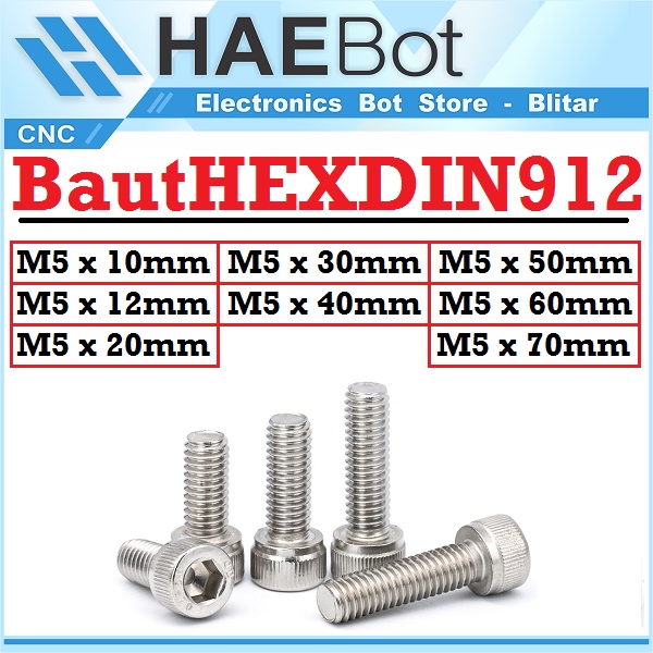 [HAEBOT] Baut L Hexagon DIN912 M5 5mm Hex 10 12 20 30 40 50 60 70 mm Stainless Steel SS Pengencang