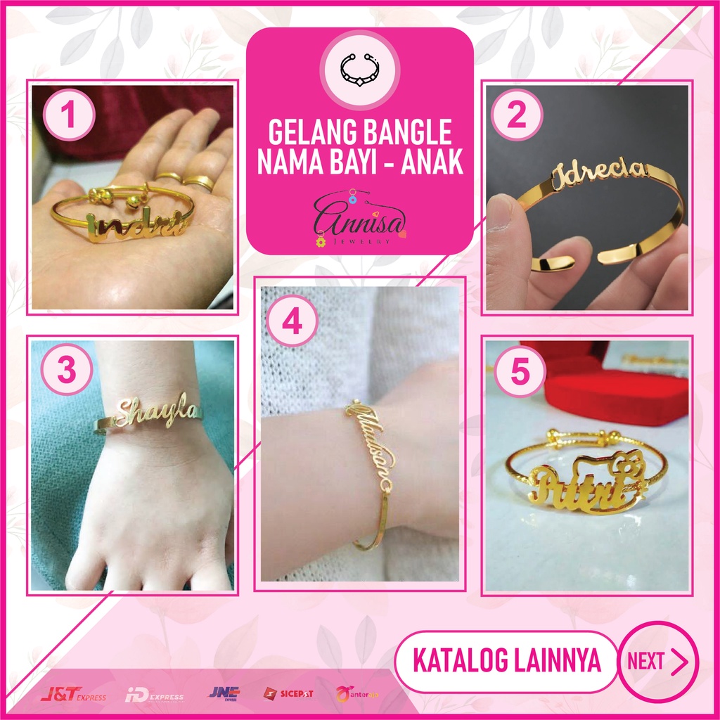 Gelang Nama HK Gold / Silver / Titanium / Stainlees Steel / Besi Putih Annisa Jewelry