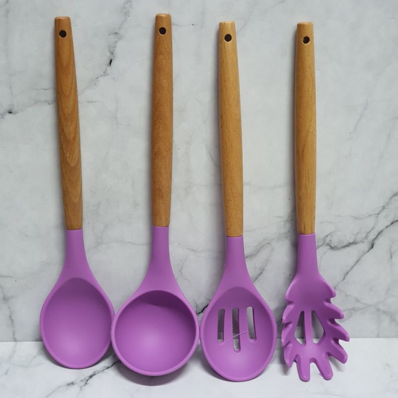 Purple series set cooking silicone utensil set with wooden handle