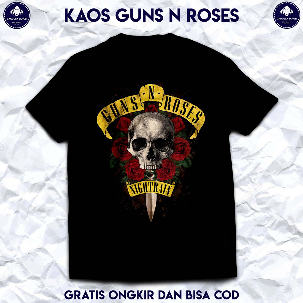 T Shirt Band Guns N Roses. Baju Band Musik Guns N Roses. Kaos Pria dan Wanita. Sablon Custom Satuan.