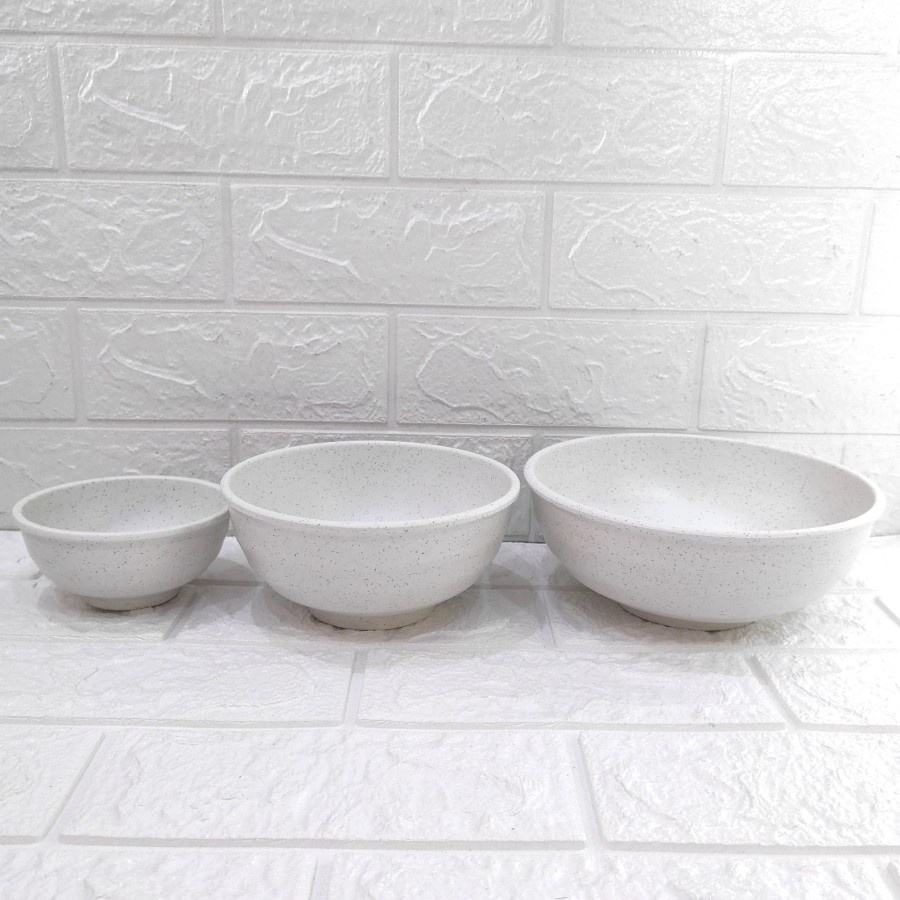 Mangkok Melamin Model Stone Bowl Corak Putih Batu 7,5 6,5 4,5 inch