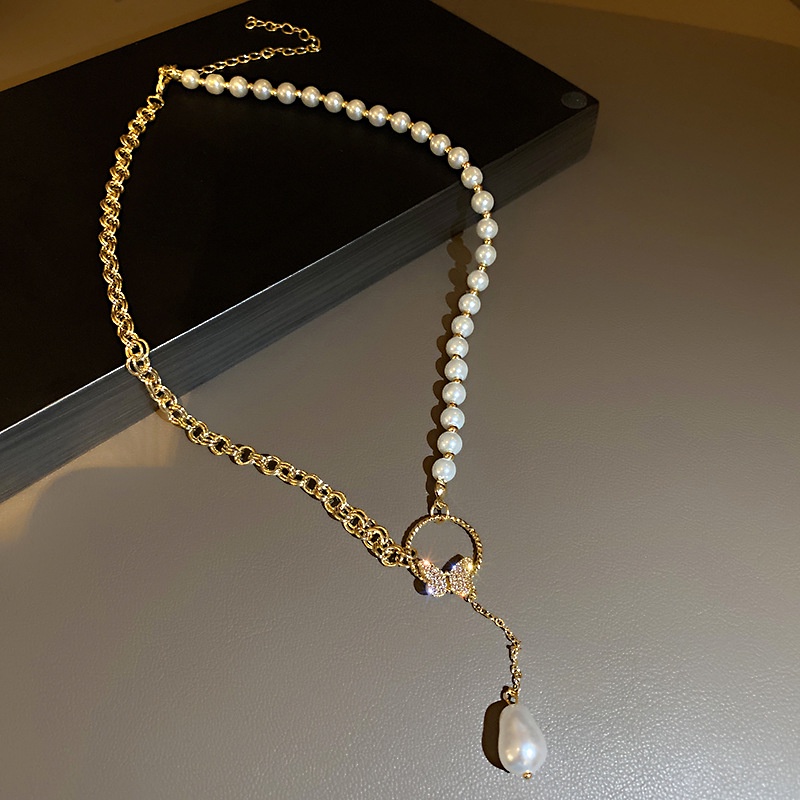 Kalung Rantai Dengan Liontin Butterfly Ring Lock Harta Karun Labu Aksen Mutiara Bahan Alloy Untuk Wanita