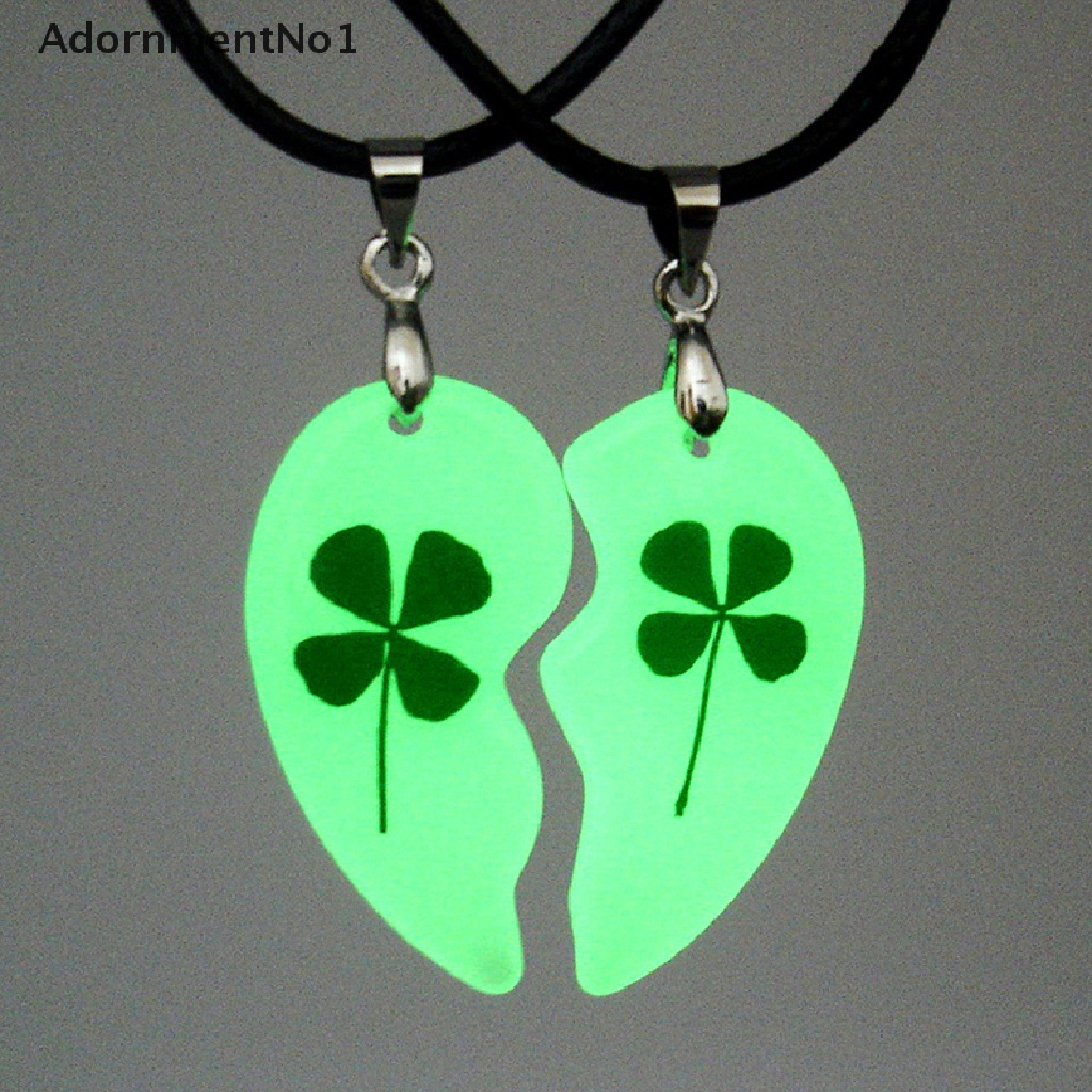 (AdornmentNo1) 2pcs Kalung Rantai Liontin Hati Motif Clover Luminous Untuk Pasangan / Pria / Wanita