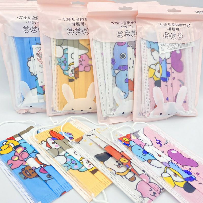 MASKER BTS ANAK/ MASKER BT21/ MASKER KARAKTER 3 PLAY FACE MASK