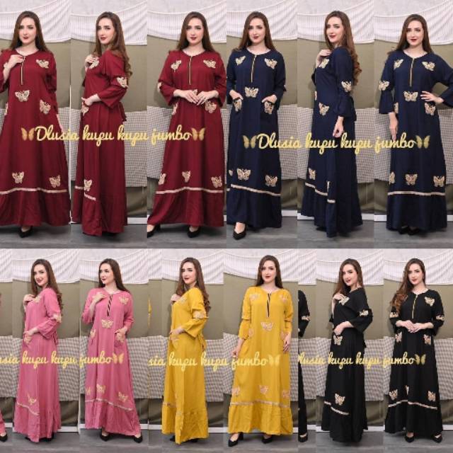 GAMIS DASTER ARAB MURAH DLUSIA KUPU KUPU JUMBO / RESLETING DEPAN BUSUI / RAYON