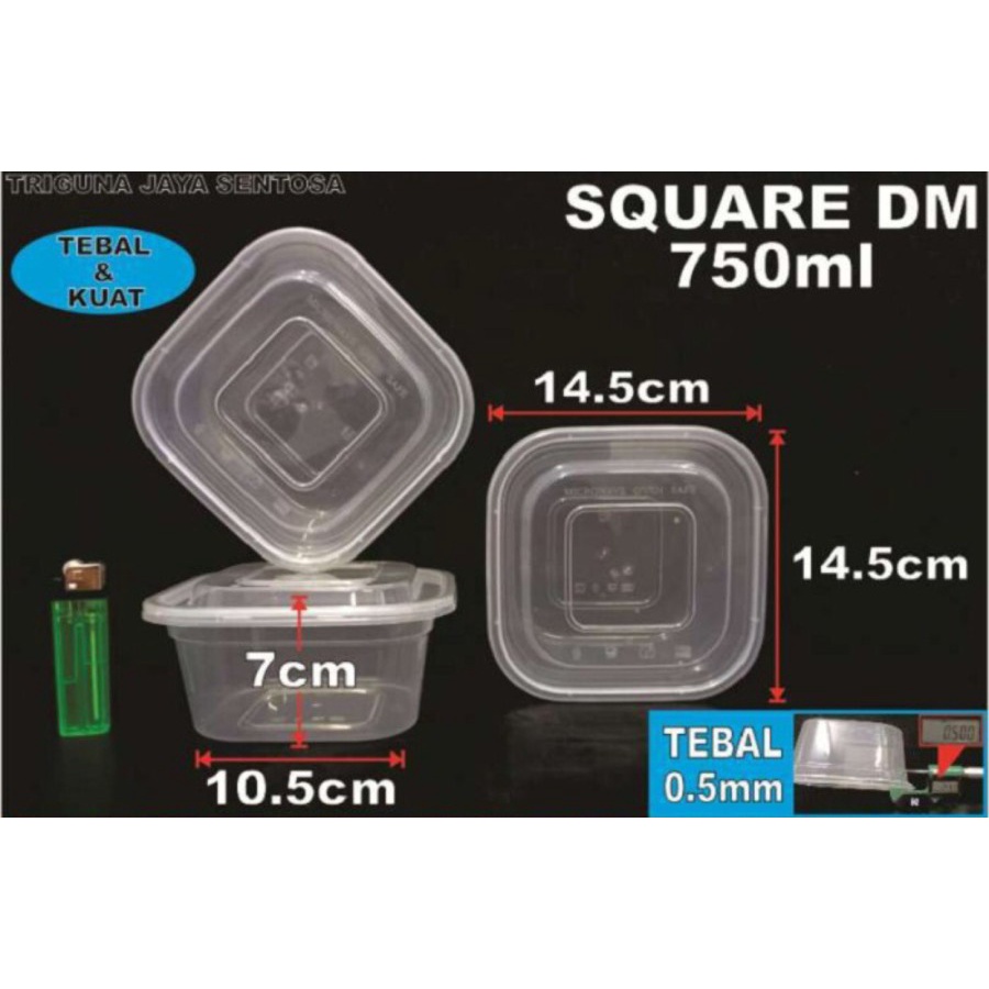 Thinwall 750ml Square Food Container Tempat Makan Kotak Plastik