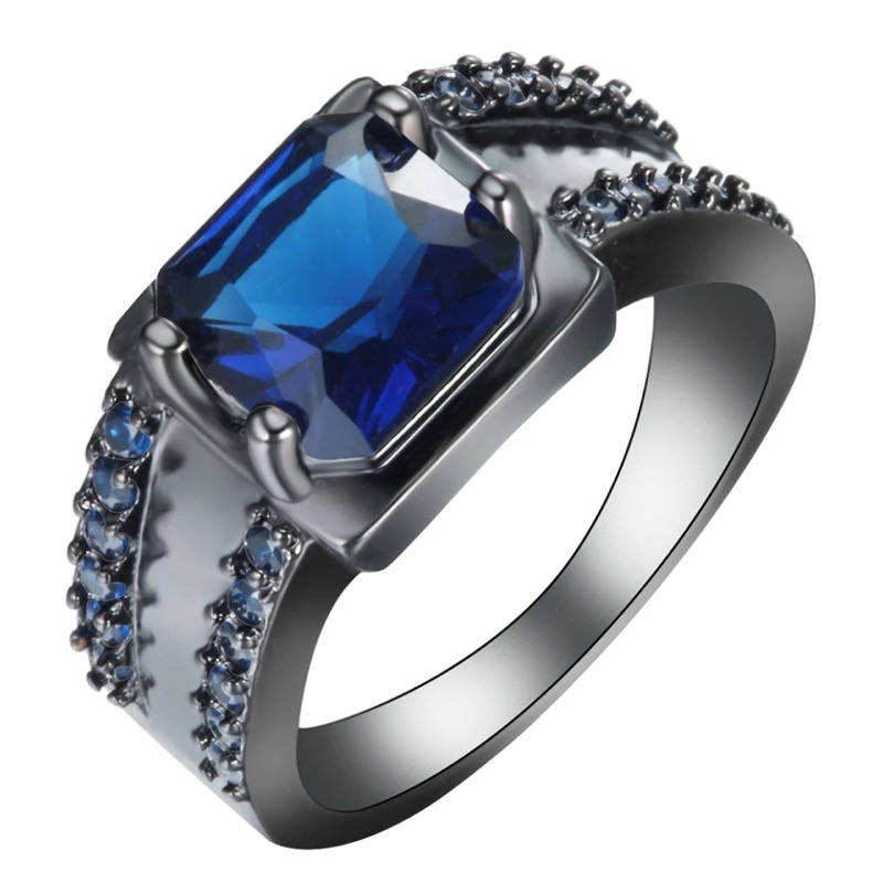 Cincin Batu Safir Royal Blue Saphire Ring Gold Filled Black Gun Platted Modern Minimalis