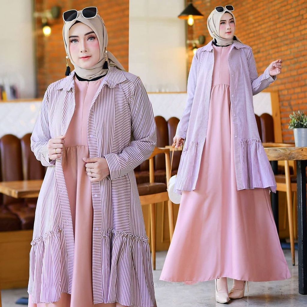 Baju Muslim Wanita Alea Set ( Dress Lekbong + Cardy Salur)