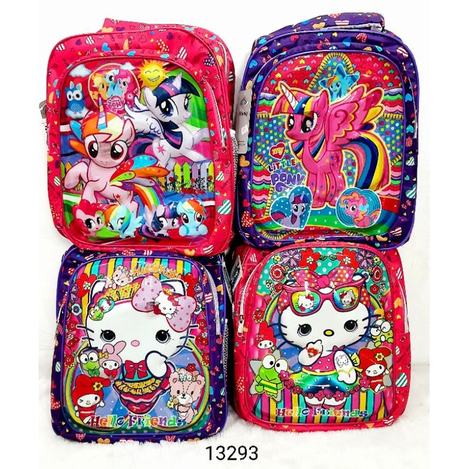 Tas 13293p 2 LED Dapat Menyala Murah 3D Timbul Tas Anak Perempuan Hello Kitty Little Pony Pink Ungu