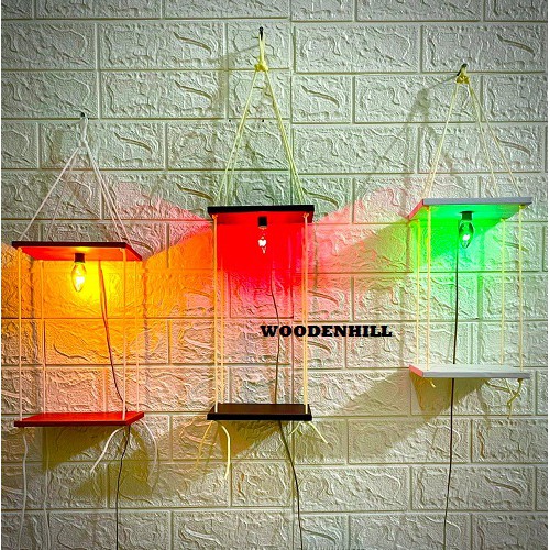 FURNITURE HIASAN DINDING 2 SUSUN MINI DGN LAMPU/RAK DINDING DENGAN LAMPU 2 SUSUN/RAK PENYIMANAN BARANG KESAYANGAN/RAK GANTUNG LAMPION/RAK LAMPU TIDUR/RAK PENGHIAS OUTDOOR ATAU INDOOR