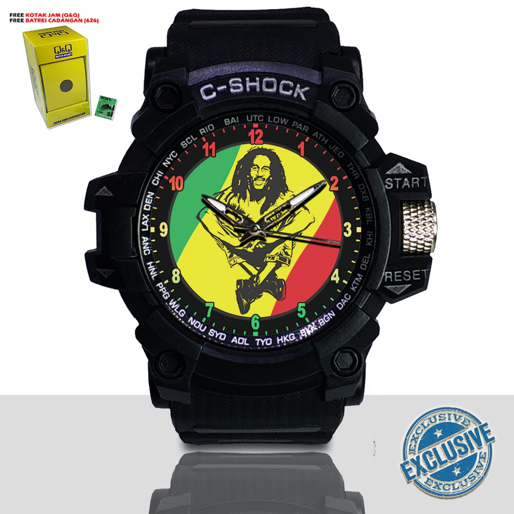 (EXCLUSIVE ) JAM TANGAN BOB MARLEY WATER RESIST FREE BOX DAN BATREI - NO.6