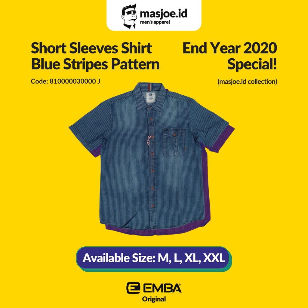 Kemeja Pria Casual EMBA Original - Short Sleeves Shirt Blue Stripes Pattern