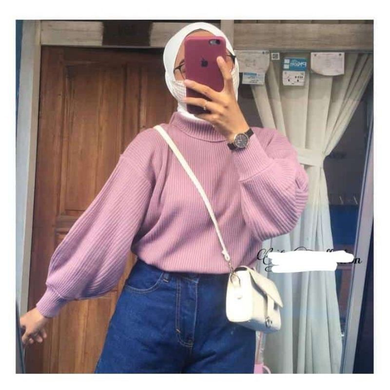 SWEATER RAJUT ARUMI BAYONETA TURTLENECK TANGAN BALON/BLOUSE RAJUT WANITA PREMIUM TEBAL