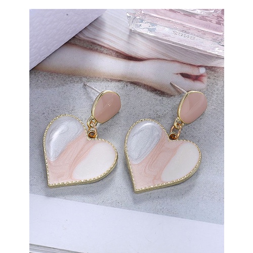 LRC Anting Tusuk Fashion Pink Love Oil Dripping Color Alloy Geometric Earrings A61085