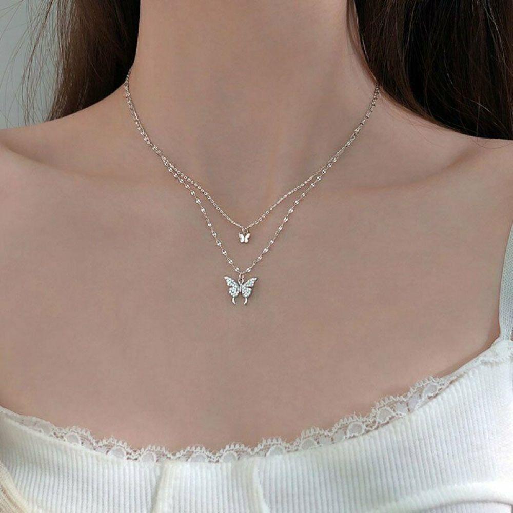 Top Shiny Butterfly Kalung Fashion Liontin Kupu-Kupu Fashion Bling Hadiah Wanita