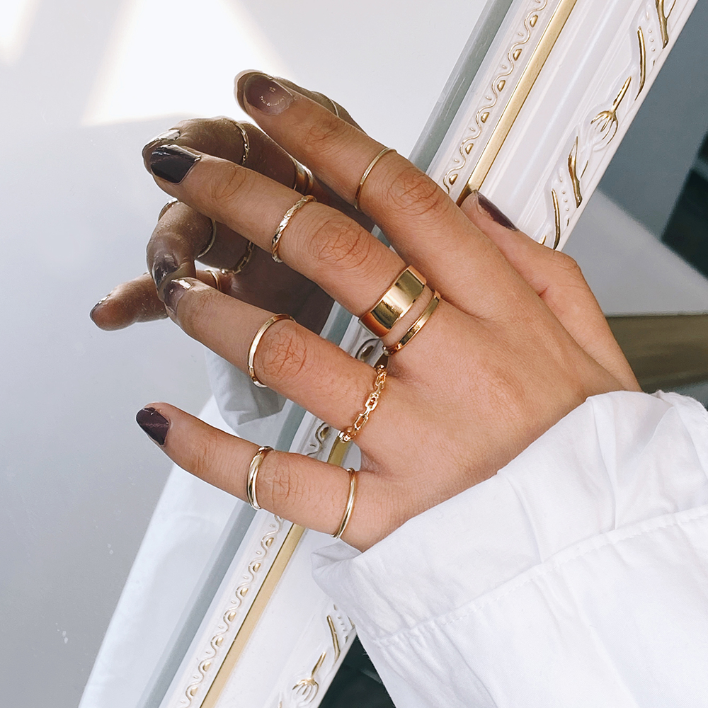 7pcs / Set Cincin Adjustable Warna Gold / Silver Gaya Korea Untuk Wanita