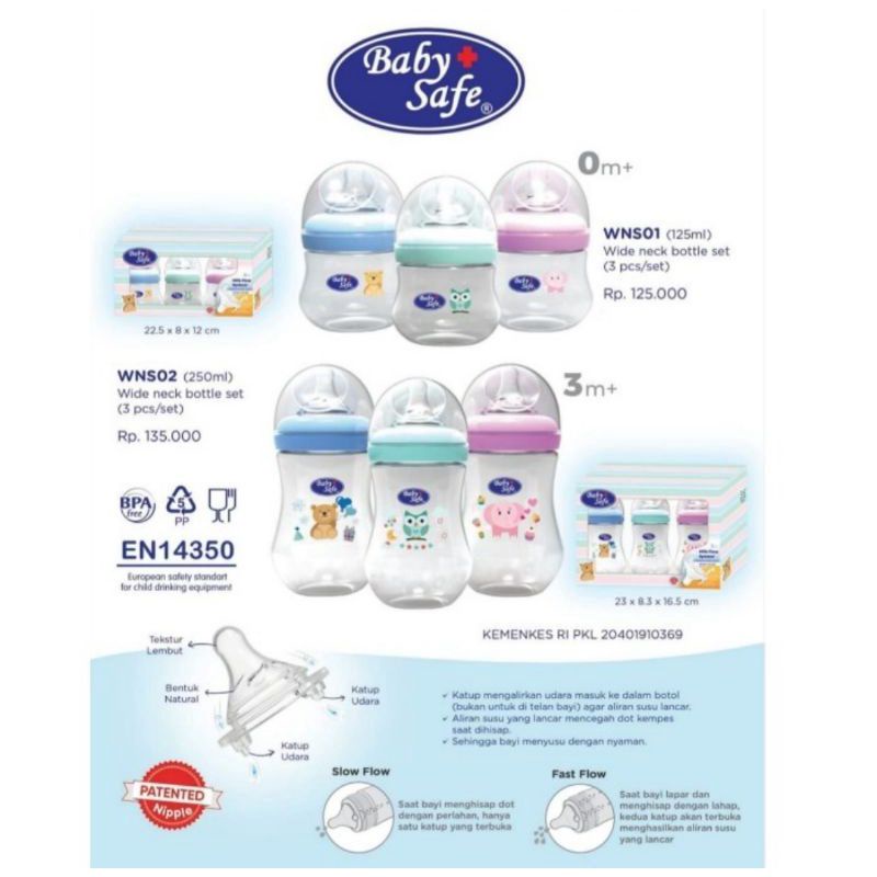 WNS01 / WNS02 Baby Safe Bottle Set Wide Neck Isi 3