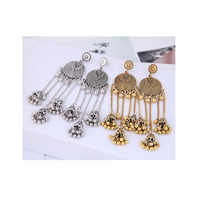 LRC Anting Tusuk Fashion Silver Bell Tassel Earrings A59499