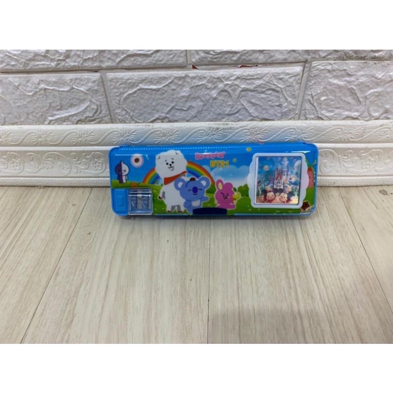Kotak pensil / Kotak pensil KALKULATOR / Kotak pensil fancy & Kalkulator / kotak pensil karakter-BT21 Biru
