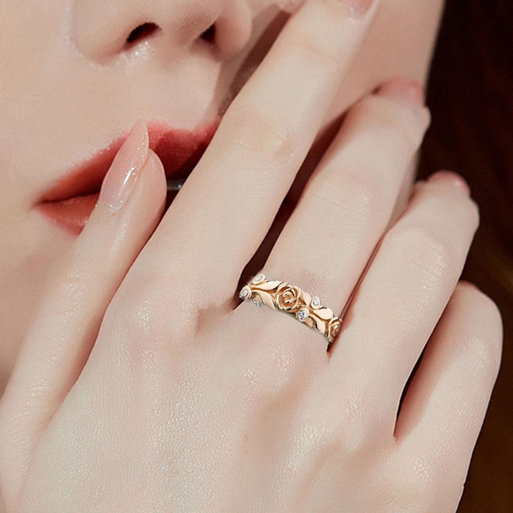 Hu Hu Hu Hu Hu Alat Bantu Pasang Kacamata♡ Cincin Wanita Bentuk Bunga Mawar Aksen Berlian Imitasi Untuk Pernikahan