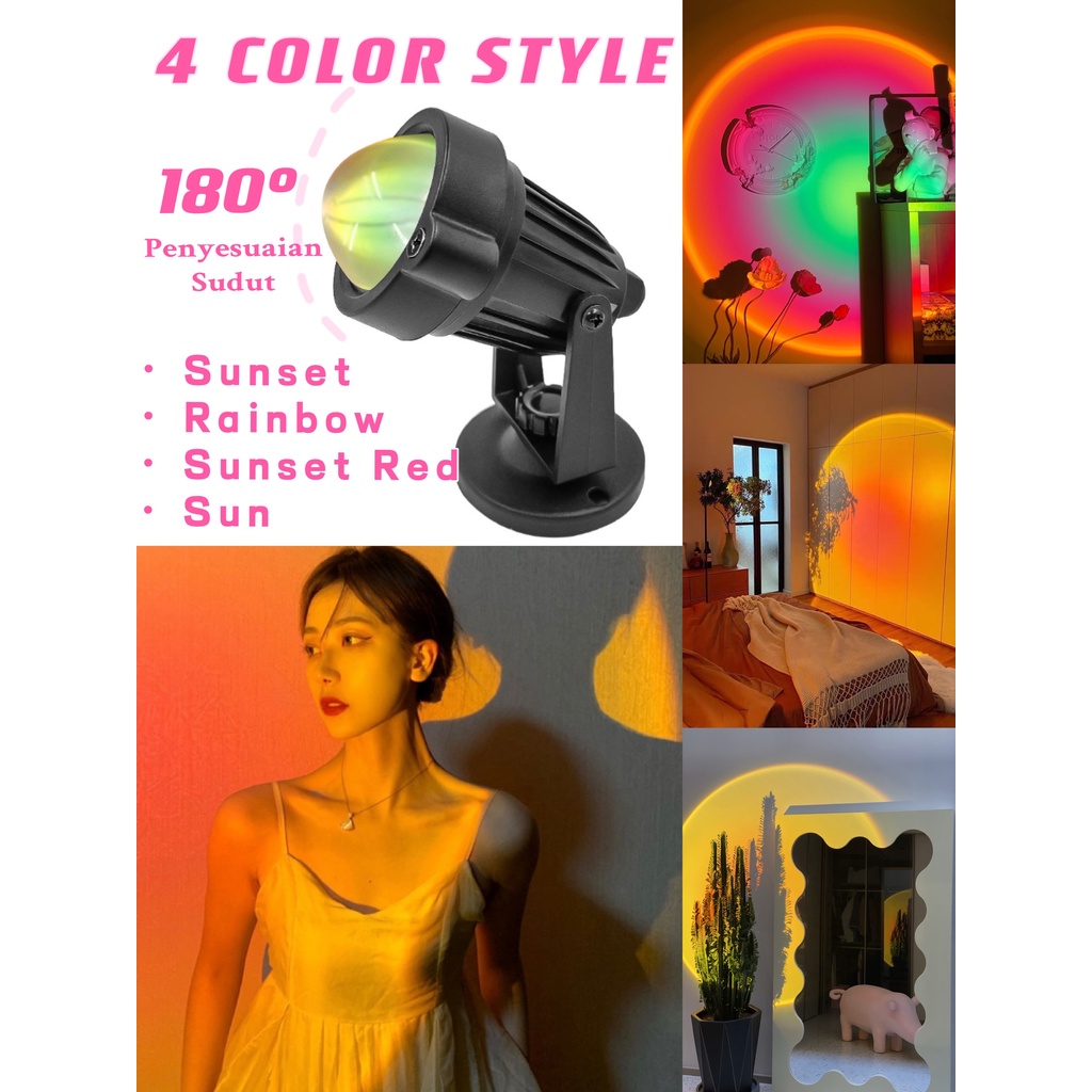 COD✨Lampu sunset pelangi✨ Lampu tidur Proyektor matahari Lampu hias  Lampu tidur Proyektor LED motif